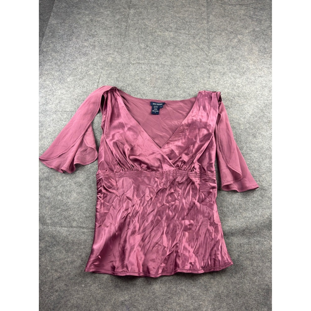 Max Edition Women L 100% Silk V-Neck Flutter Blouse Y2K 2000s Ethereal Fairy